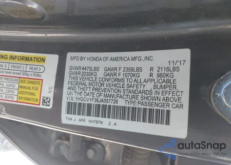 2018 Honda Accord Sport из США, поврежденный, VIN 1HGCV1F36JA057726